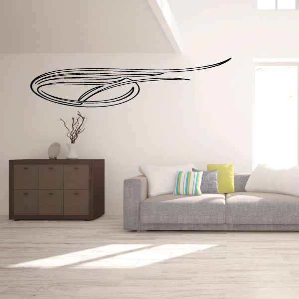 Black vehicle pinstripe vinyl decal with stylized oval swoosh