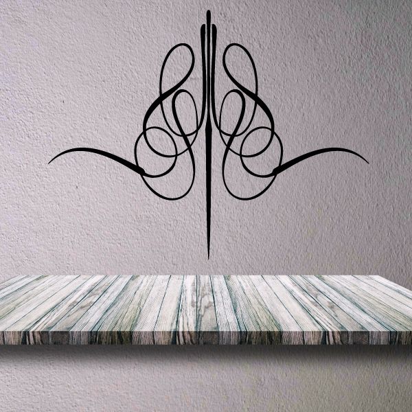 Black decorative pinstripe vinyl decal with vertical scroll-style emblem