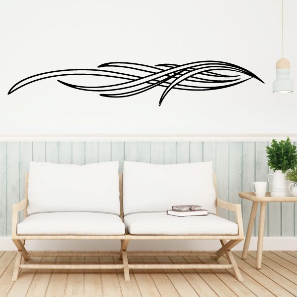 Black pinstripe vinyl decal with sweeping curved lines for vehicles or walls