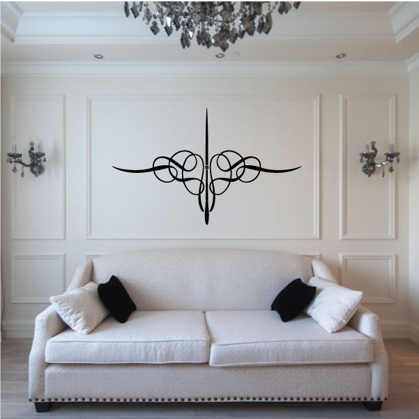 Black ornamental pinstripe vinyl wall decal with curving symmetrical lines