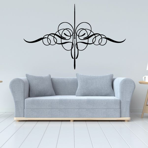 Black pinstripe vehicle decal with symmetrical swirl scrolls and center line
