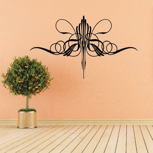 Black pinstripe vinyl decal with ornate swirl and center drip design