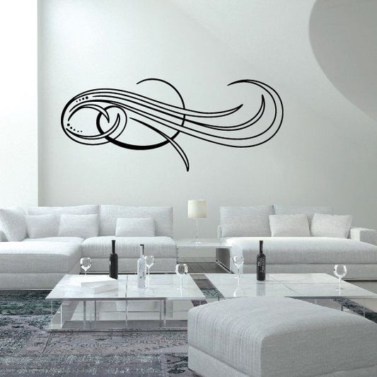 Vehicle pinstripe vinyl decal with black swirling racing stripe design