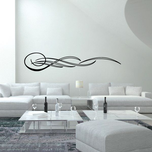 Vehicle pinstripe vinyl decal with black swirling line graphic
