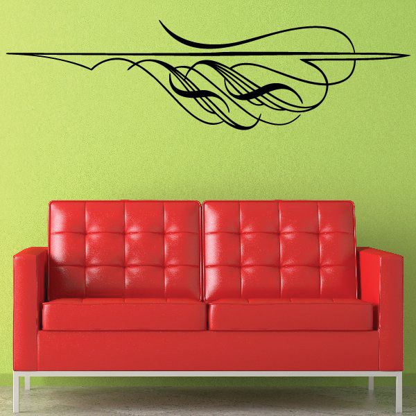 Black pinstripe vehicle vinyl decal with wing-like swirl and flame outlines