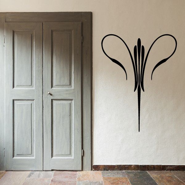 Black pinstripe vinyl decal with butterfly-like flourish for car or wall