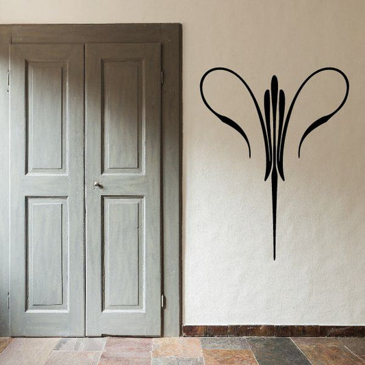Black pinstripe vinyl decal with butterfly-like flourish for car or wall