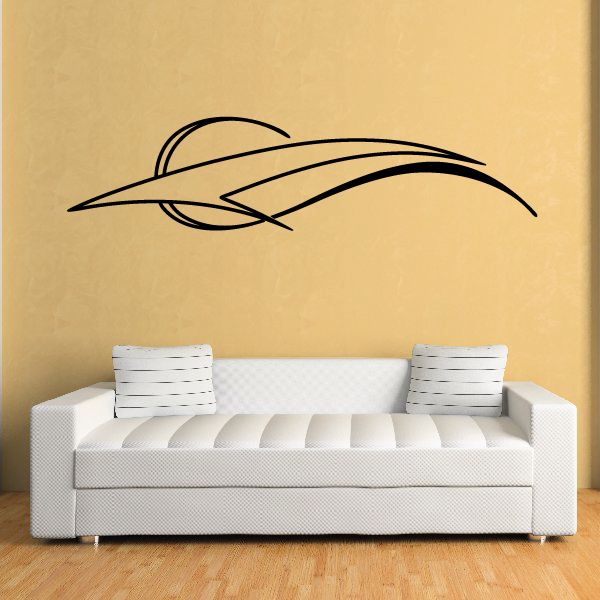 Black vehicle pinstripe vinyl decal with swooping stripe design