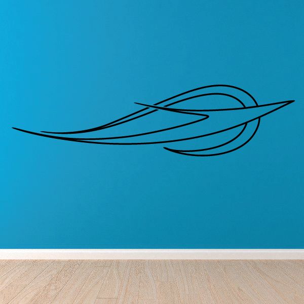 Vehicle pinstripe vinyl decal with dark swoosh and curved stripe lines