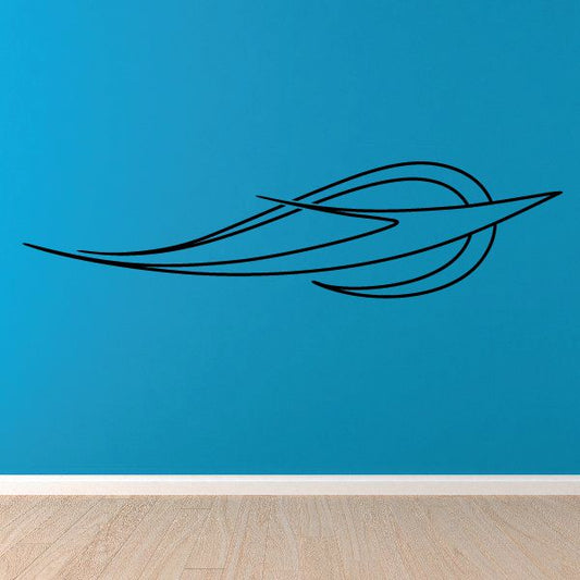 Vehicle pinstripe vinyl decal with dark swoosh and curved stripe lines