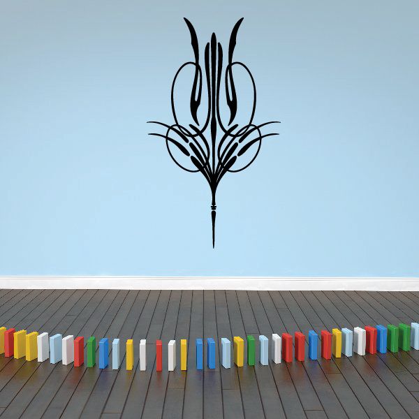 Black ornamental vehicle pinstripe vinyl decal with flame-like vertical design