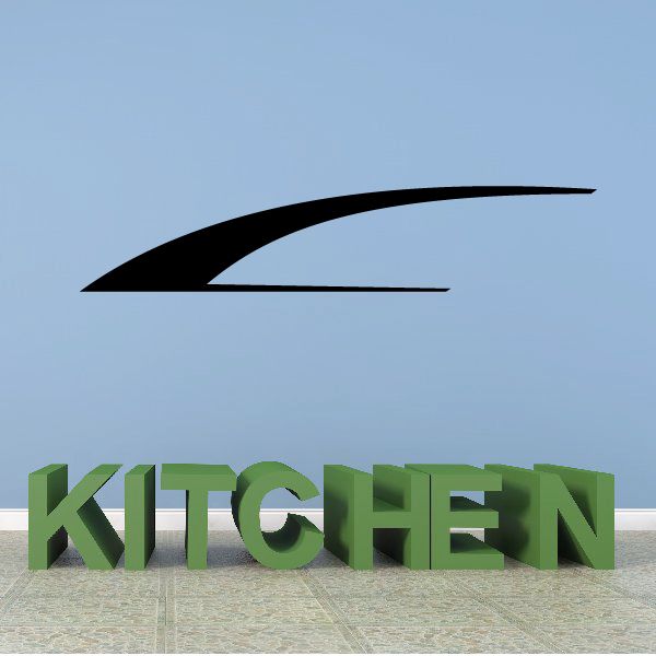 Vinyl pinstripe decal with black curved stripe and green 'KITCHEN' text