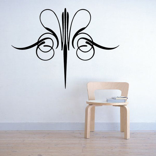 Vehicle pinstripe vinyl decal with black tribal butterfly design and center stripe