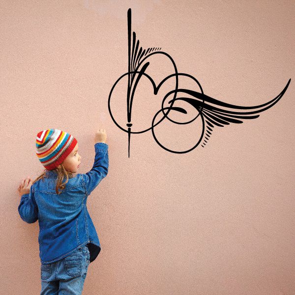 Black pinstripe-style vinyl decal with swirls, circles, and feather-like line details
