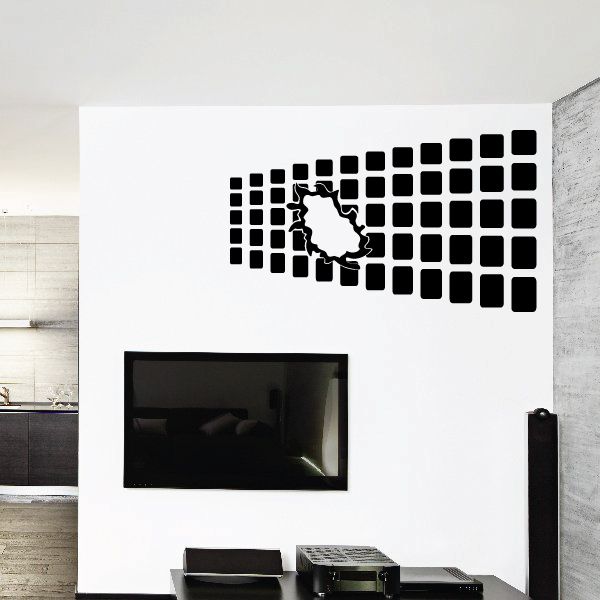 Black vinyl decal with square grid pattern and central outline shape