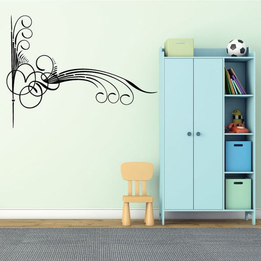 Pinstripe vinyl decal with black swirl scroll and pinstripe shapes