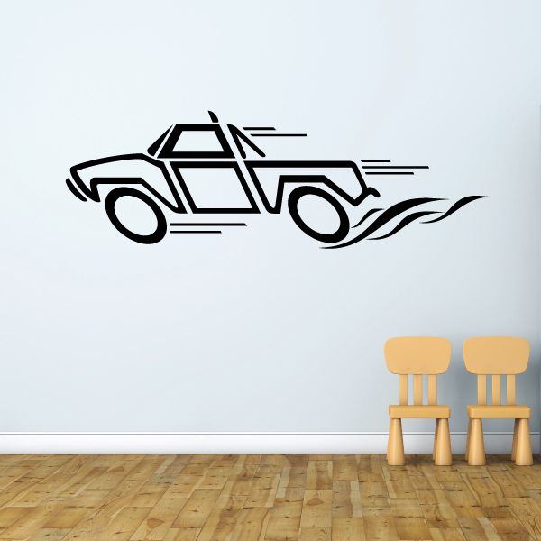 Vehicle pinstripe vinyl decal of a black car with flame side stripes