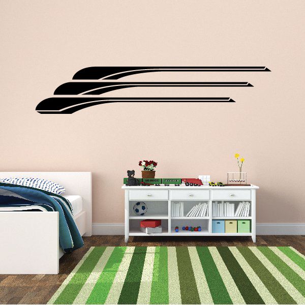 Vehicle pinstripe vinyl decal with three black horizontal racing stripes