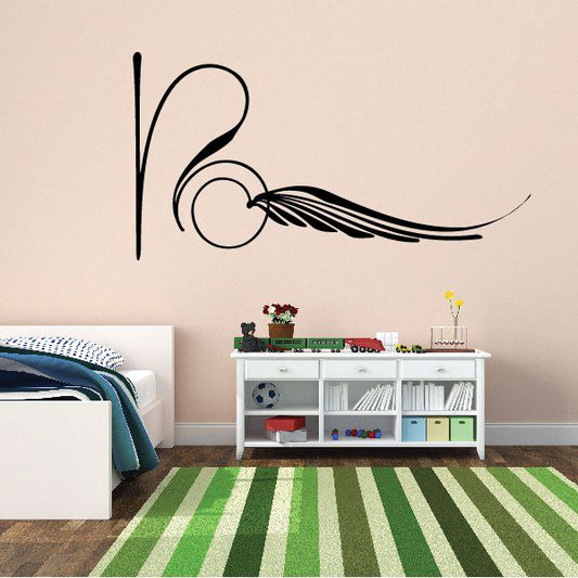 Black pinstripe vinyl decal with swoosh and curl lines, for vehicle or wall