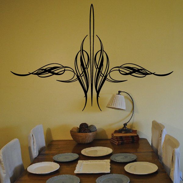 Vinyl pinstripe decal with tribal flame-style design in black