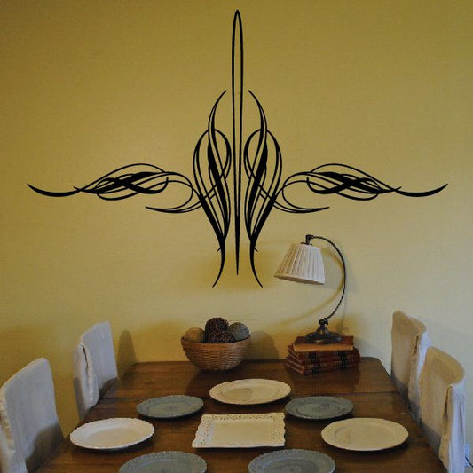 Vinyl pinstripe decal with tribal flame-style design in black