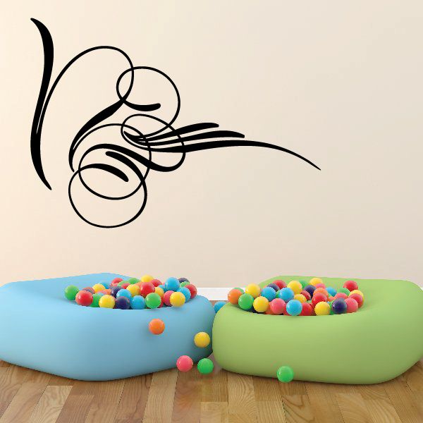 Black swirling pinstripe vinyl decal with curving lines and looped curls.
