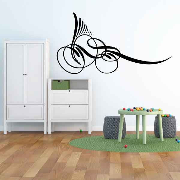 Black vehicle pinstripe vinyl decal with swirling ribbon design, wall sticker