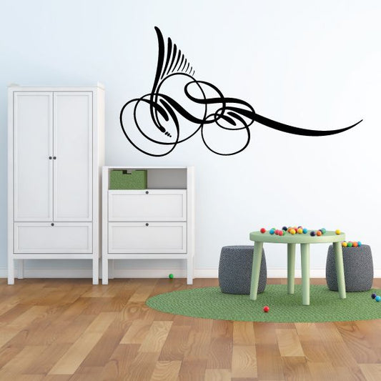Black vehicle pinstripe vinyl decal with swirling ribbon design, wall sticker