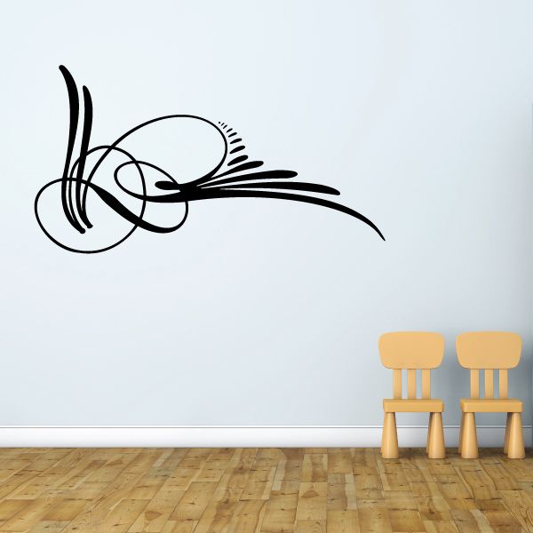 Vehicle pinstripe vinyl decal with black swirl and curved line design
