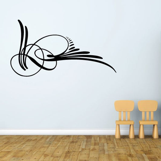Vehicle pinstripe vinyl decal with black swirl and curved line design