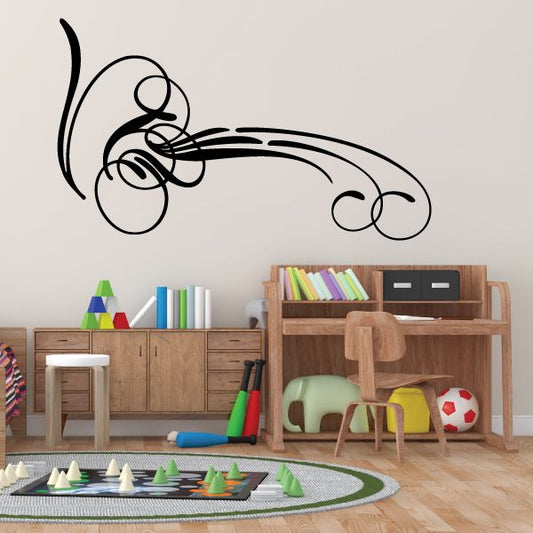 Black pinstripe car vinyl wall decal with swirl accents