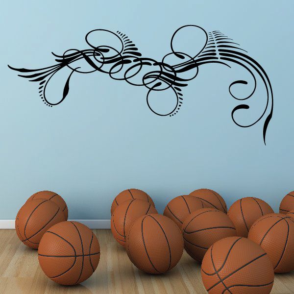 Black pinstripe vinyl decal with flowing swirls and circular accents