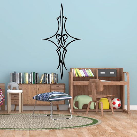 Black ornamental pinstripe vinyl decal with star-like cross shape