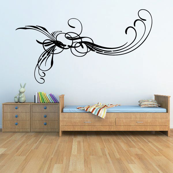 Ornamental black pinstripe vinyl decal with swirling flourish accents