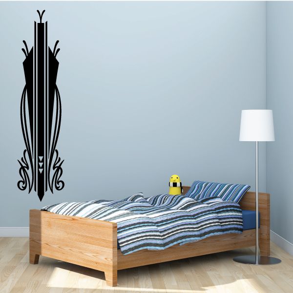 Vehicle pinstripe vinyl decal: black vertical pinstripes with scroll accents