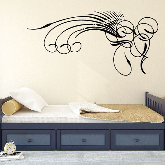 Vehicle pinstripe vinyl decal with black swirling scroll stripe design