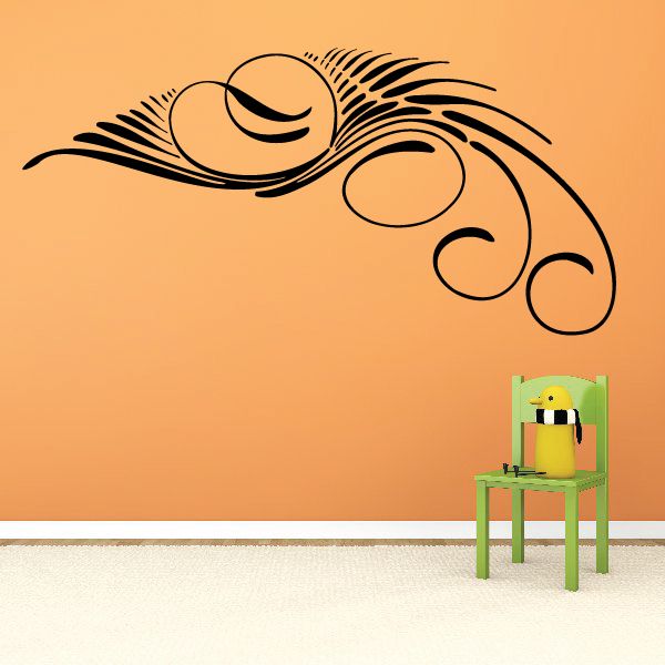 Vinyl pinstripe decal with black swirl and circular flame accents