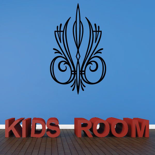 Black fleur-de-lis vinyl decal with red 'KIDS ROOM' lettering