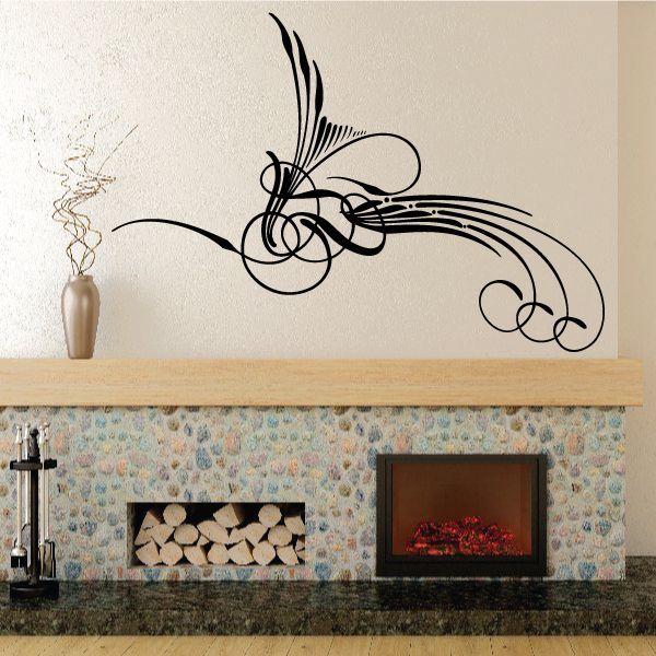 Vehicle pinstripe vinyl decal with black swirls and ribbon-like flourish