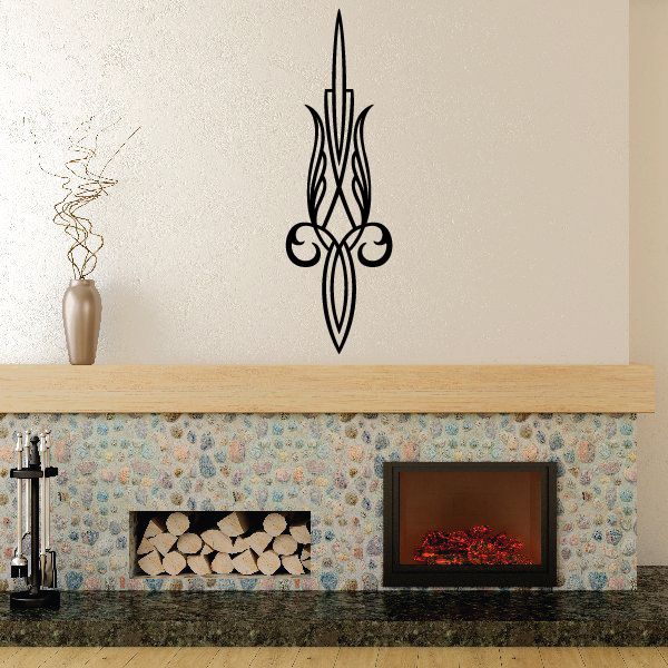 Black pinstripe vinyl vehicle decal with tall tribal swirl flame design