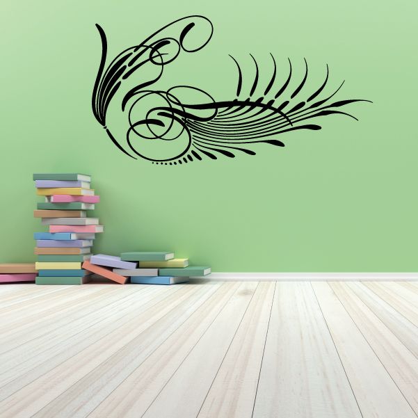 Pinstripe vinyl vehicle decal with black swoosh and circular swirl design