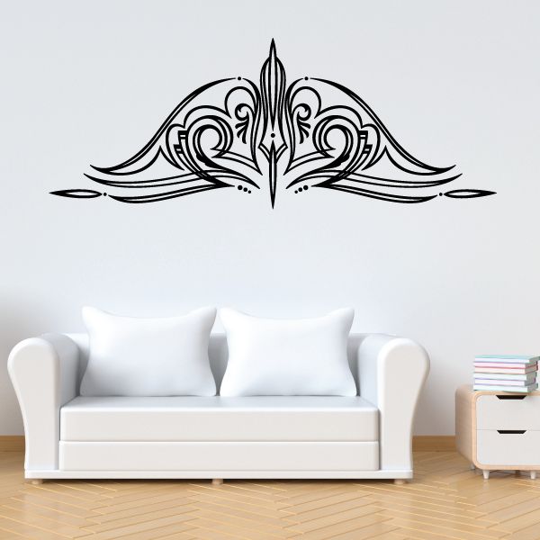 Black pinstripe vinyl decal with ornate tribal center spear design