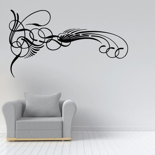 Black vehicle pinstripe vinyl decal with curving swirl and flame accents