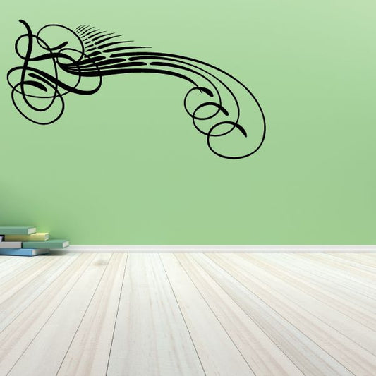 Vinyl pinstripe decal with looping swirl and circle accents, dark green