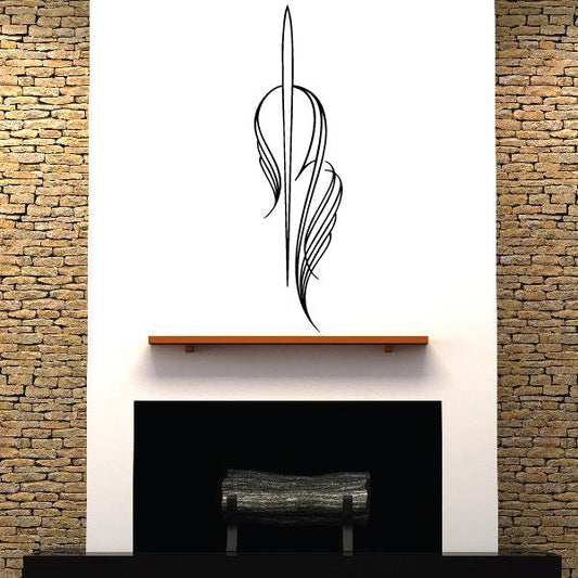 Black pinstripe vehicle decal, feather-flame emblem in thin outline lines