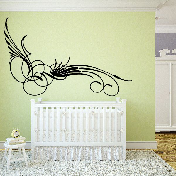Black stylized car pinstripe vinyl decal with swooping lines and accents