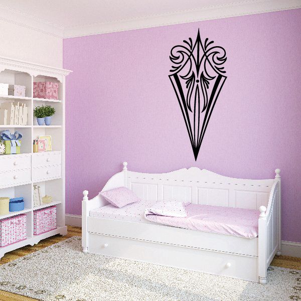 Ornate pinstripe vinyl wall decal with tall black spear design