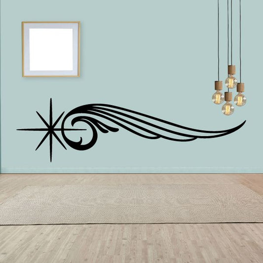 Black pinstripe vehicle decal with starburst and flowing swirl line pattern