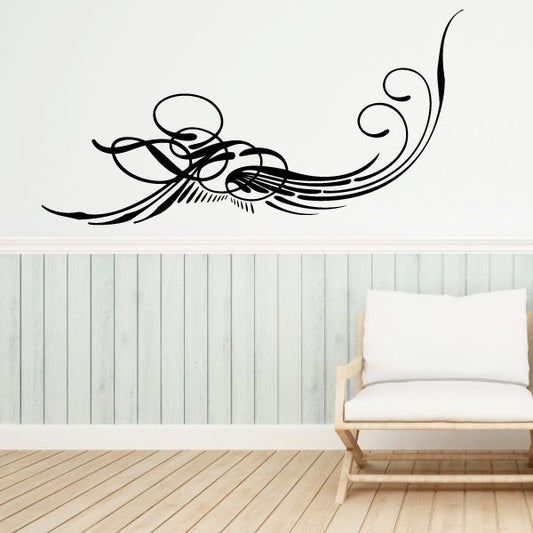Black pinstripe vinyl decal with swirling ribbon scroll design