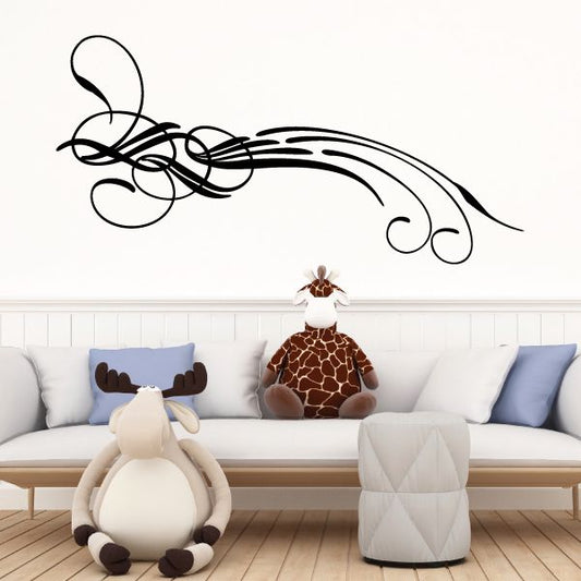 Vehicle pinstripe vinyl decal, black swirled racing stripes with scroll ends
